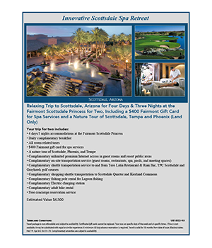 Voucher for trip to the spa in Scottsdale, Arizona