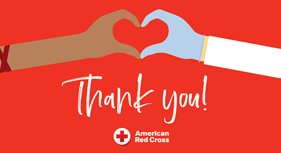 Hands forming heart with inset Red Cross logo and words 'Thank you'