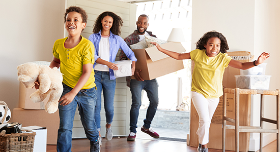 Family running into home